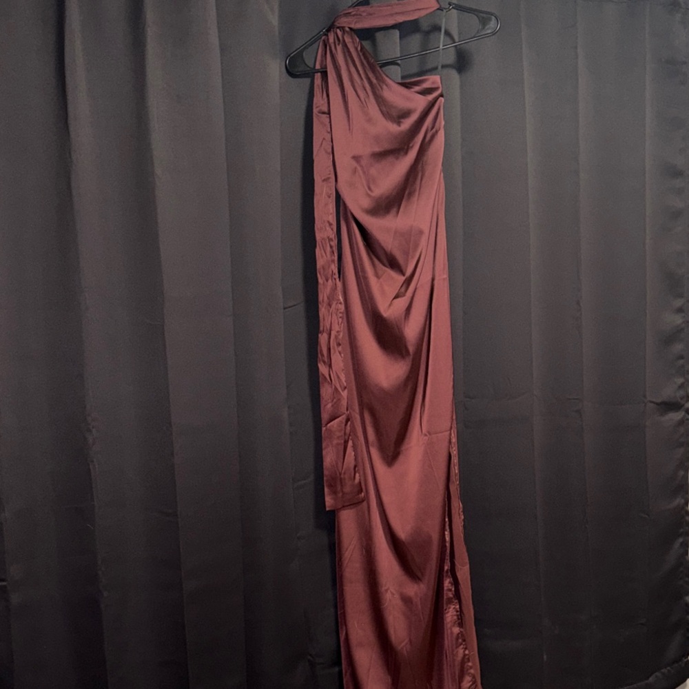 SHEIN Burgundy Wine One-Shoulder Dress W/ Leg Slip